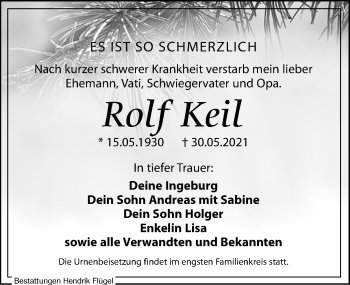 Traueranzeige von Rolf Keil von Leipziger Volkszeitung