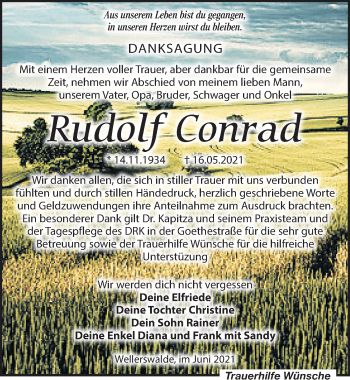 Traueranzeige von Rudolf Conrad von Leipziger Volkszeitung