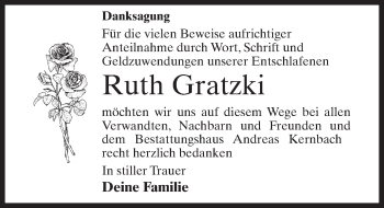 Traueranzeige von Ruth Gratzki