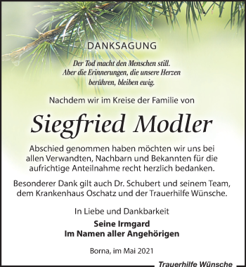 Traueranzeige von Siegfried Modler von Leipziger Volkszeitung