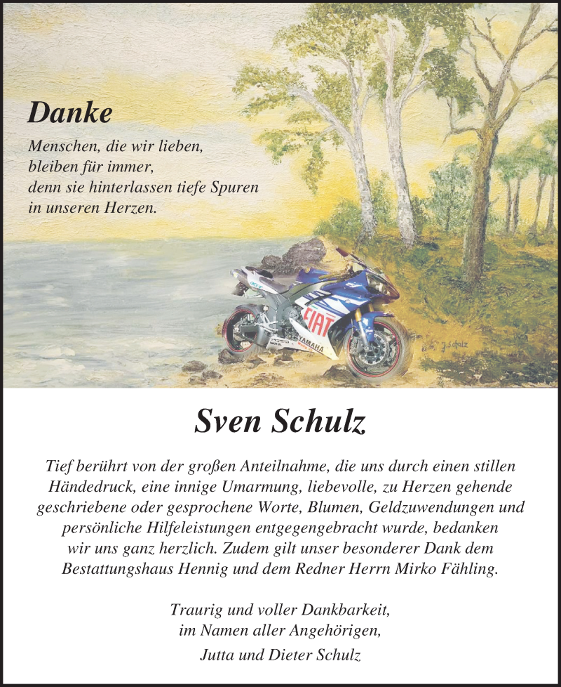  Traueranzeige für Sven Schulz vom 12.06.2021 aus Ostsee-Zeitung GmbH