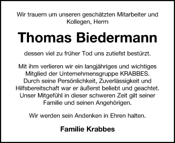 Traueranzeige von Thomas Biedermann von Leipziger Volkszeitung