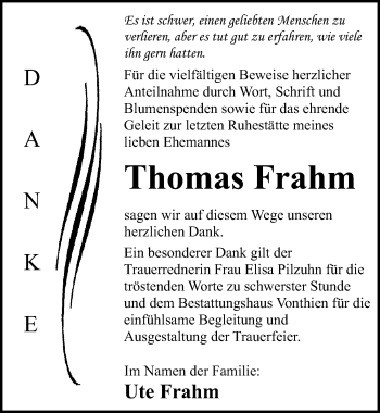 Traueranzeige von Thomas Frahm von Ostsee-Zeitung GmbH