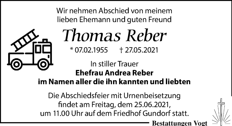  Traueranzeige für Thomas Reber vom 12.06.2021 aus Leipziger Volkszeitung