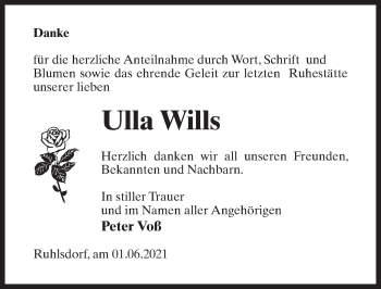Traueranzeige von Ulla Wills von Märkischen Allgemeine Zeitung