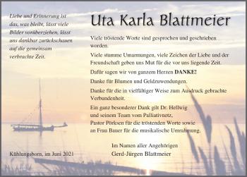 Traueranzeige von Uta Karla Blattmeier von Ostsee-Zeitung GmbH