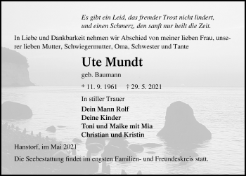 Traueranzeige von Ute Mundt von Ostsee-Zeitung GmbH
