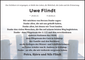 Traueranzeige von Uwe Flindt von Lübecker Nachrichten