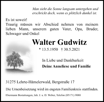 Traueranzeige von Walter Gudwitz von Peiner Allgemeine Zeitung