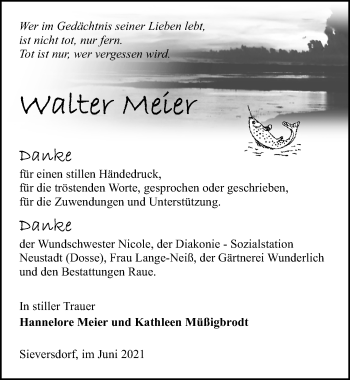 Traueranzeige von Walter Meier von Märkischen Allgemeine Zeitung