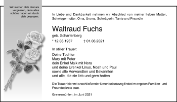 Traueranzeige von Waltraud Fuchs von Ostsee-Zeitung GmbH