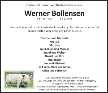 Traueranzeige von Werner Bollensen von Göttinger Tageblatt