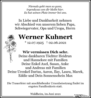 Traueranzeige von Werner Kuhnert von Leipziger Volkszeitung