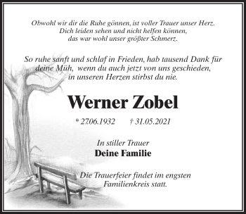 Traueranzeige von Werner Zobel von Märkischen Allgemeine Zeitung