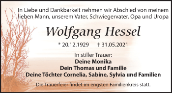 Traueranzeige von Wolfgang Hessel von Leipziger Volkszeitung