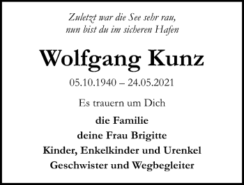 Traueranzeige von Wolfgang Kunz von Lübecker Nachrichten
