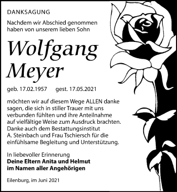 Traueranzeige von Wolfgang Meyer von Leipziger Volkszeitung