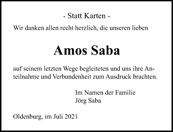 Traueranzeige von Amos Saba von Lübecker Nachrichten