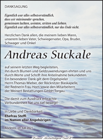 Traueranzeige von Andreas Suckale von Leipziger Volkszeitung