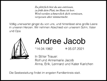 Traueranzeige von Andree Jacob von Ostsee-Zeitung GmbH
