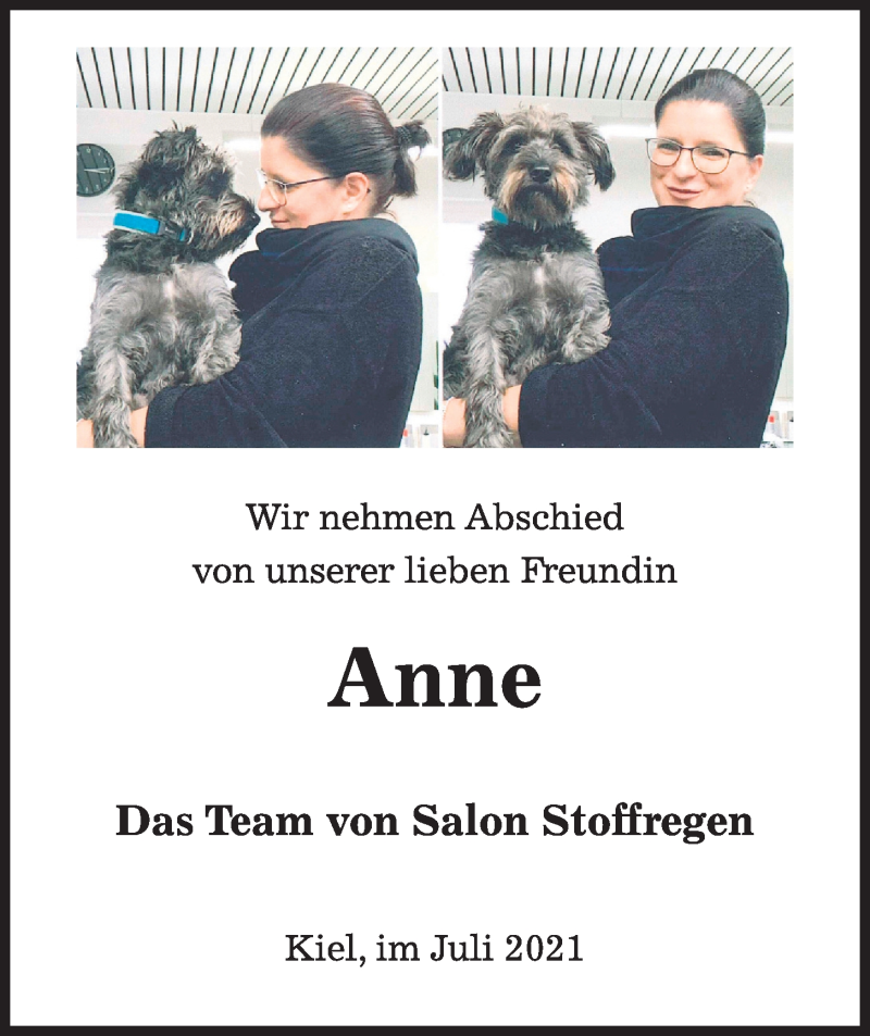  Traueranzeige für Anne  vom 31.07.2021 aus Kieler Nachrichten