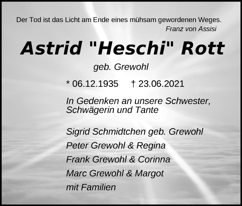  Traueranzeige für Astrid Rott vom 03.07.2021 aus Kieler Nachrichten