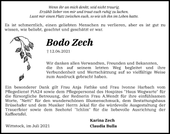 Traueranzeige von Bodo Zech von Märkischen Allgemeine Zeitung