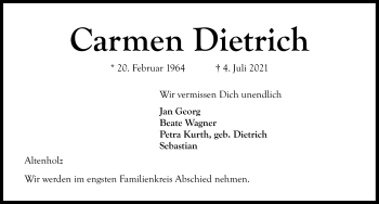 Traueranzeige von Carmen Dietrich von Kieler Nachrichten