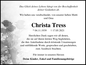 Traueranzeige von Christa Tress von Märkischen Allgemeine Zeitung