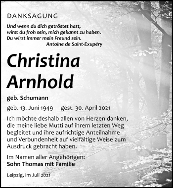 Traueranzeige von Christina Arnhold von Leipziger Volkszeitung