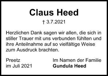 Traueranzeige von Claus Heed von Kieler Nachrichten