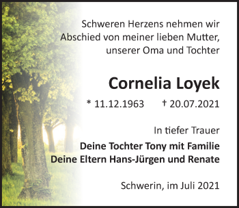 Traueranzeige von Cornelia Loyek von Ostsee-Zeitung GmbH