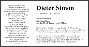 Traueranzeige von Dieter Simon von Kieler Nachrichten