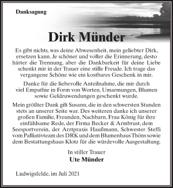 Traueranzeige von Dirk Münder von Märkischen Allgemeine Zeitung