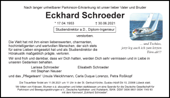 Traueranzeige von Eckhard Schroeder von Lübecker Nachrichten