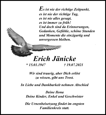 Traueranzeige von Erich Jänicke