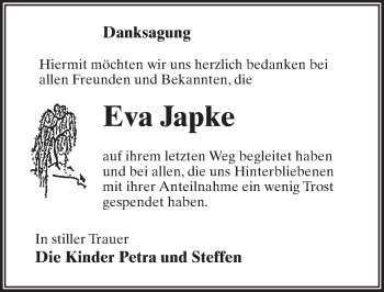 Traueranzeige von Eva Japke von Märkischen Allgemeine Zeitung