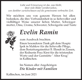 Traueranzeige von Evelin Ramin von Märkischen Allgemeine Zeitung