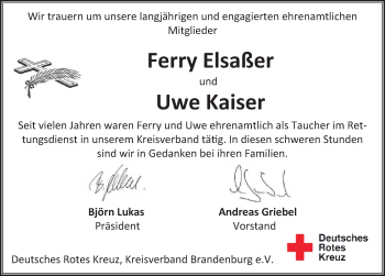 Traueranzeige von Ferry Elsaßer von Märkischen Allgemeine Zeitung