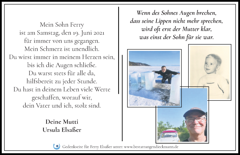  Traueranzeige für Ferry Elsaßer vom 03.07.2021 aus Märkischen Allgemeine Zeitung