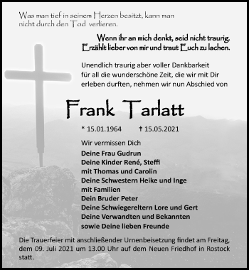 Traueranzeige von Frank Tarlatt von Ostsee-Zeitung GmbH