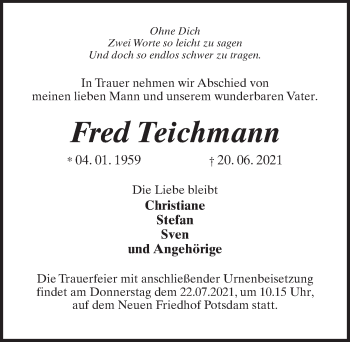 Traueranzeige von Fred Teichmann von Märkischen Allgemeine Zeitung