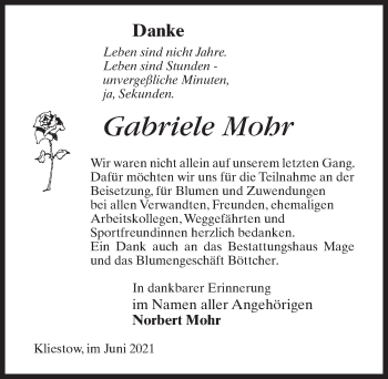 Traueranzeige von Gabriele Mohr von Märkischen Allgemeine Zeitung