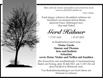 Traueranzeige von Gerd Hähner von Märkischen Allgemeine Zeitung