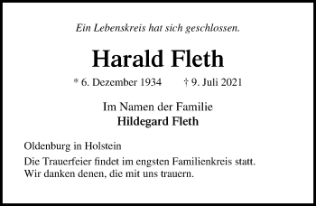 Traueranzeige von Harald Fleth von Lübecker Nachrichten