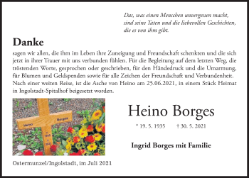 Traueranzeige von Heino Borges von Hannoversche Allgemeine Zeitung/Neue Presse
