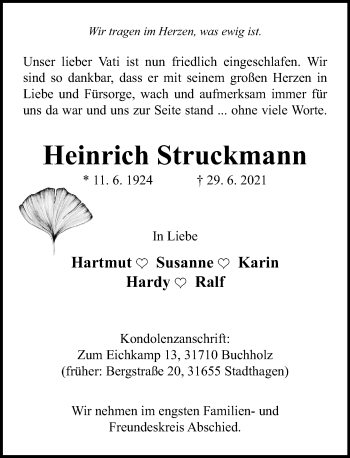 Traueranzeige von Heinrich Struckmann von Schaumburger Nachrichten