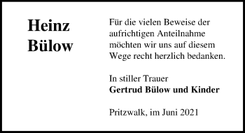 Traueranzeige von Heinz Bülow von Märkischen Allgemeine Zeitung