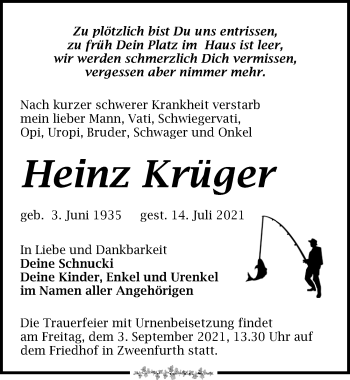 Traueranzeige von Heinz Krüger von Leipziger Volkszeitung