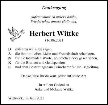 Traueranzeige von Herbert Wittke von Märkischen Allgemeine Zeitung
